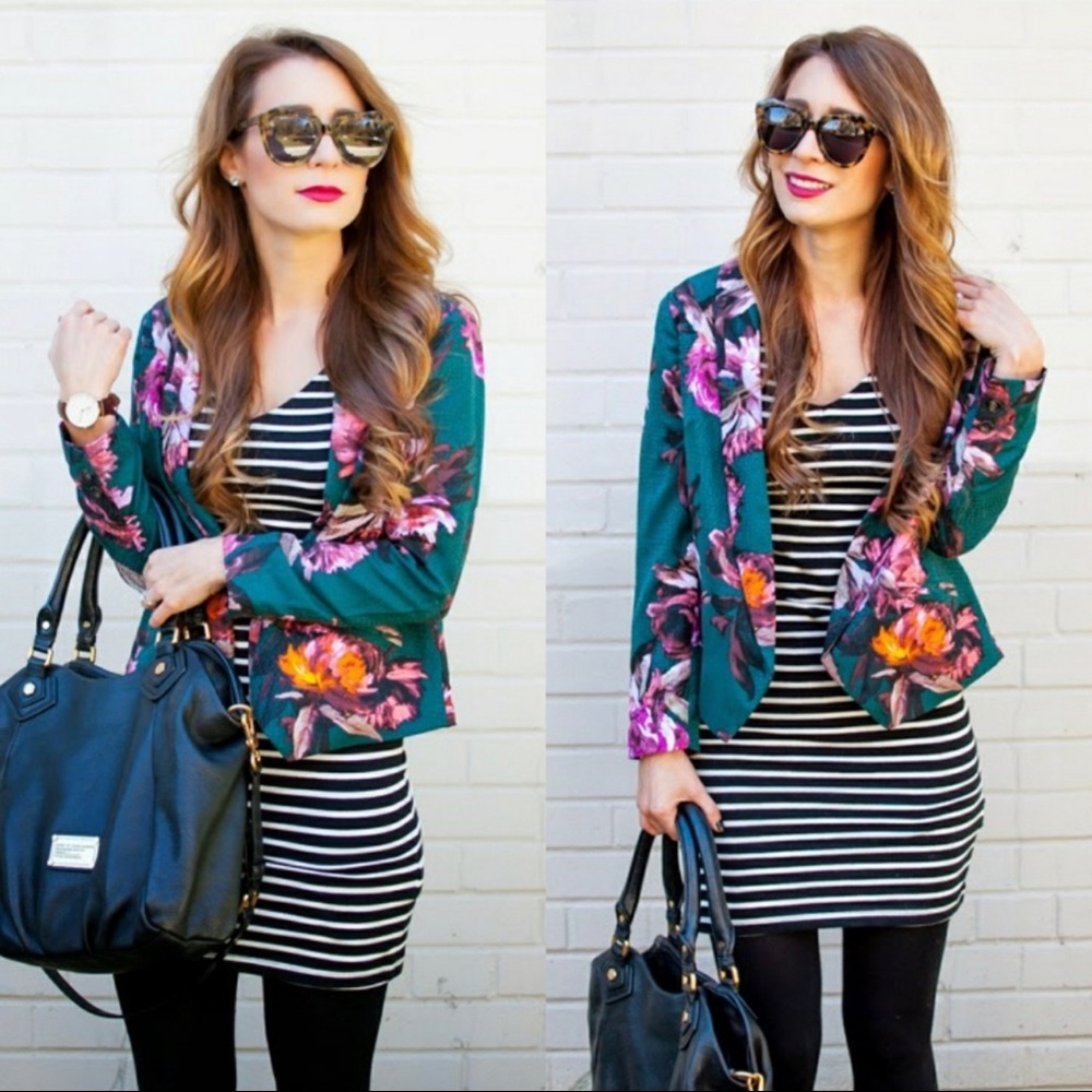 Anthropologie CARTONNIER Rihan Floral Green Blazer Open Front size 8